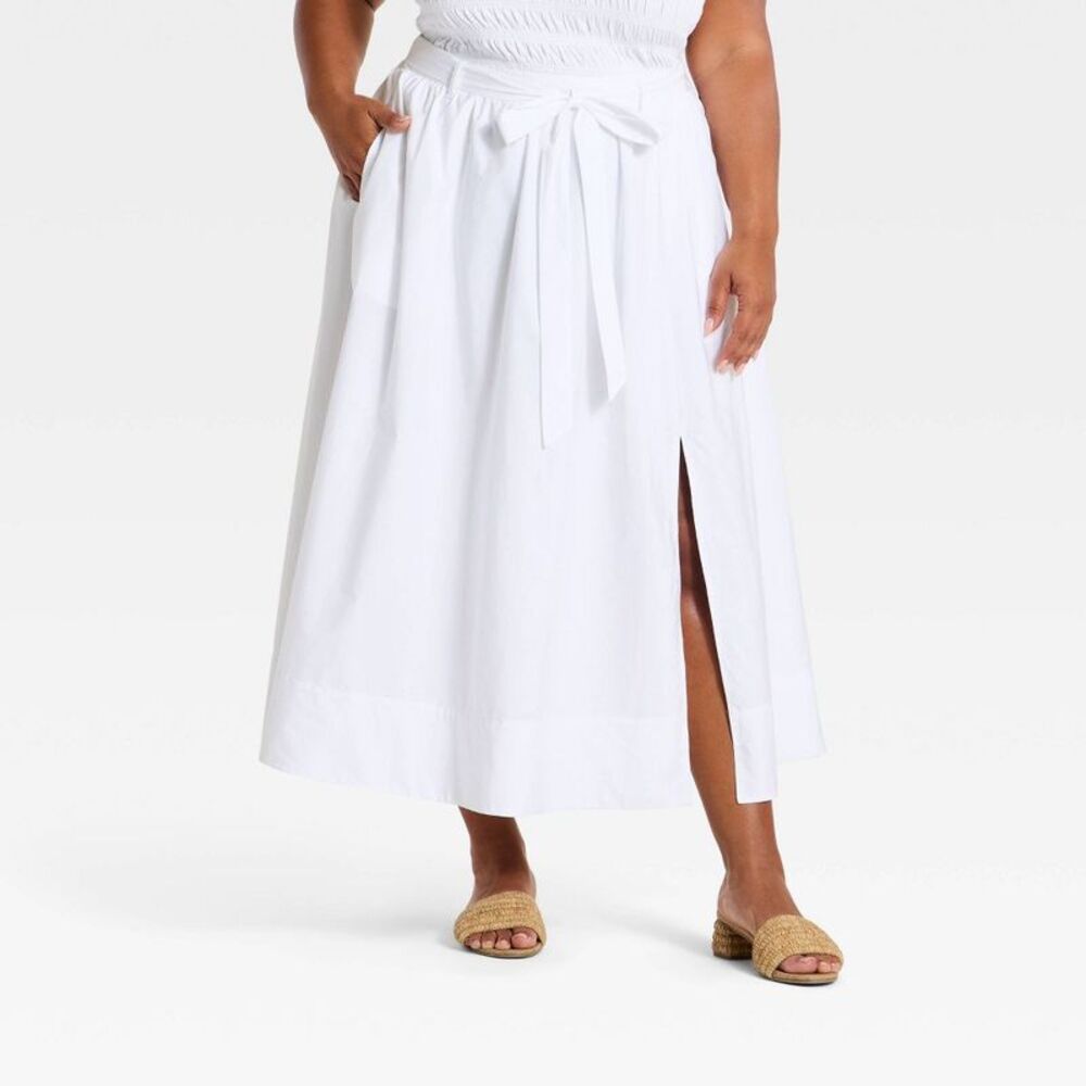 Women's Belted Maxi A-Line Skirt - A New Day White 1X